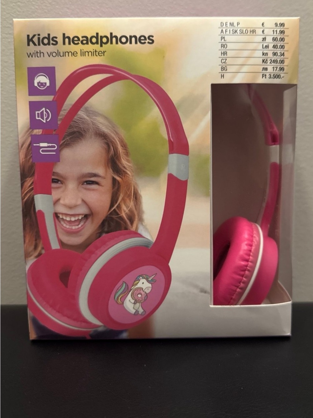 Kids Pink Unicorn Headphones with Volume Limiter